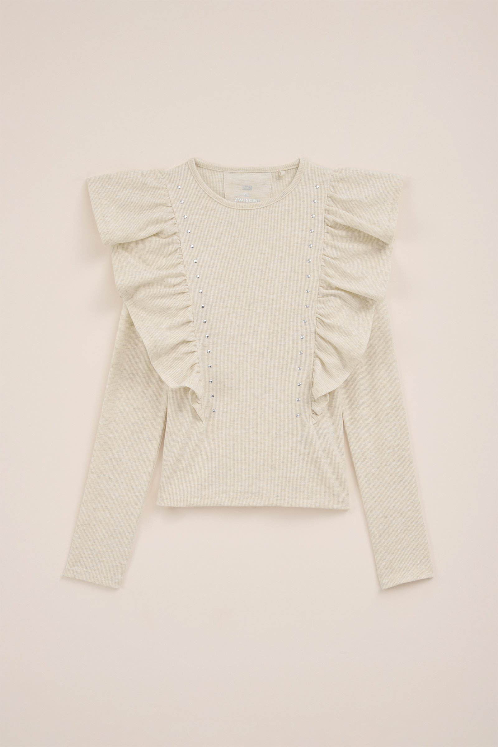 Meisjes T-shirt met studs WE Fashion Gebroken wit
