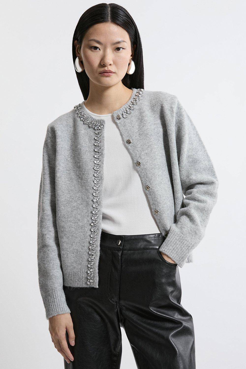 KarenMillen Cardigan en Maille Douillette à Finitions Ornées