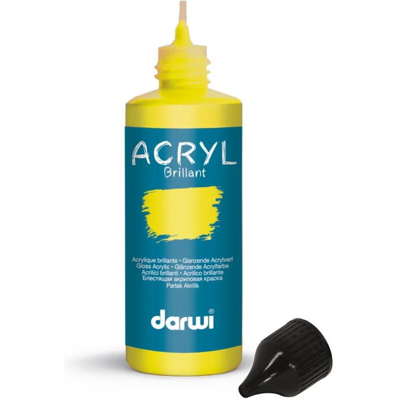 Darwi Flacon de 80 ml de Peinture Acrylique Universelle Brillante - jaune soleil