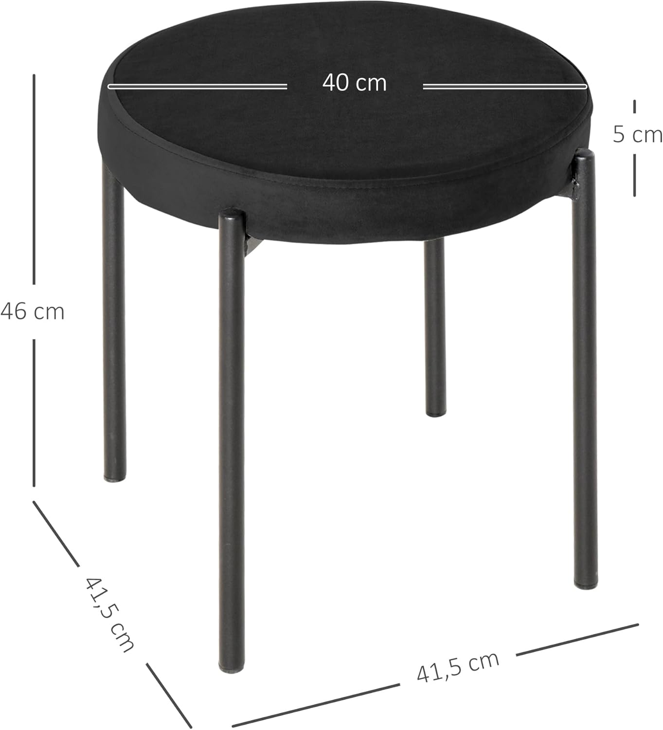 HOMCOM Esszimmerhocker 4er Set Stapelhocker Hocker aus Metall mit Samtoptik Küchenhocker Polsterhocker für Esszimmer Wohnzimmer Schwarz