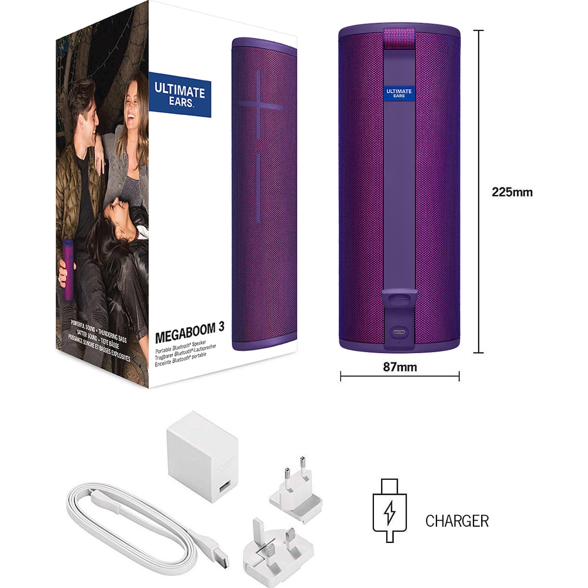 Ultimate Ears Megaboom 3 trådløs høyttaler (lilla)