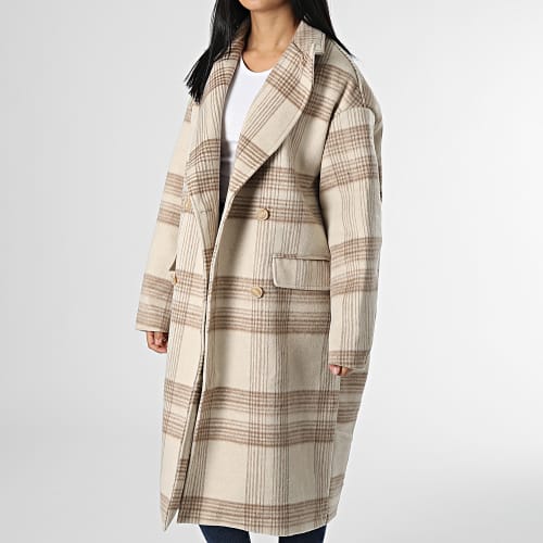 Manteau A Carreaux Femme W33507COW Beige