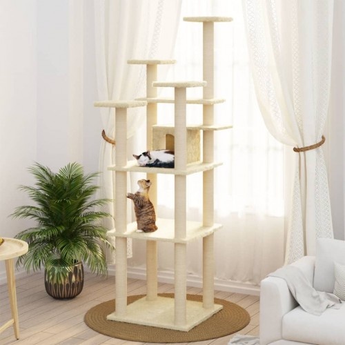 Arranhador para gatos Vidaxl com casinha, cor creme