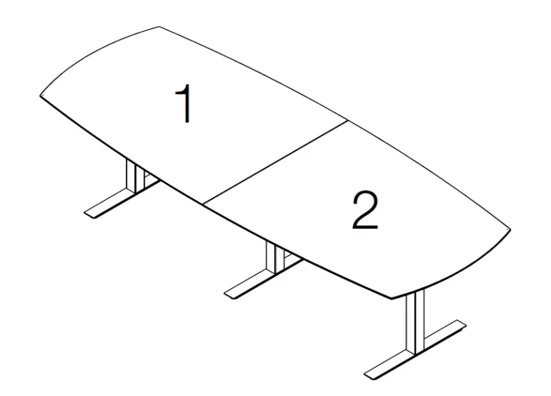 Konferencebord Fumac® Square bådformet 320x110/90 cm 2-delt med fasthøjde - sort laminat (AFP) - sort stel Inkl. kabelhuller KG05