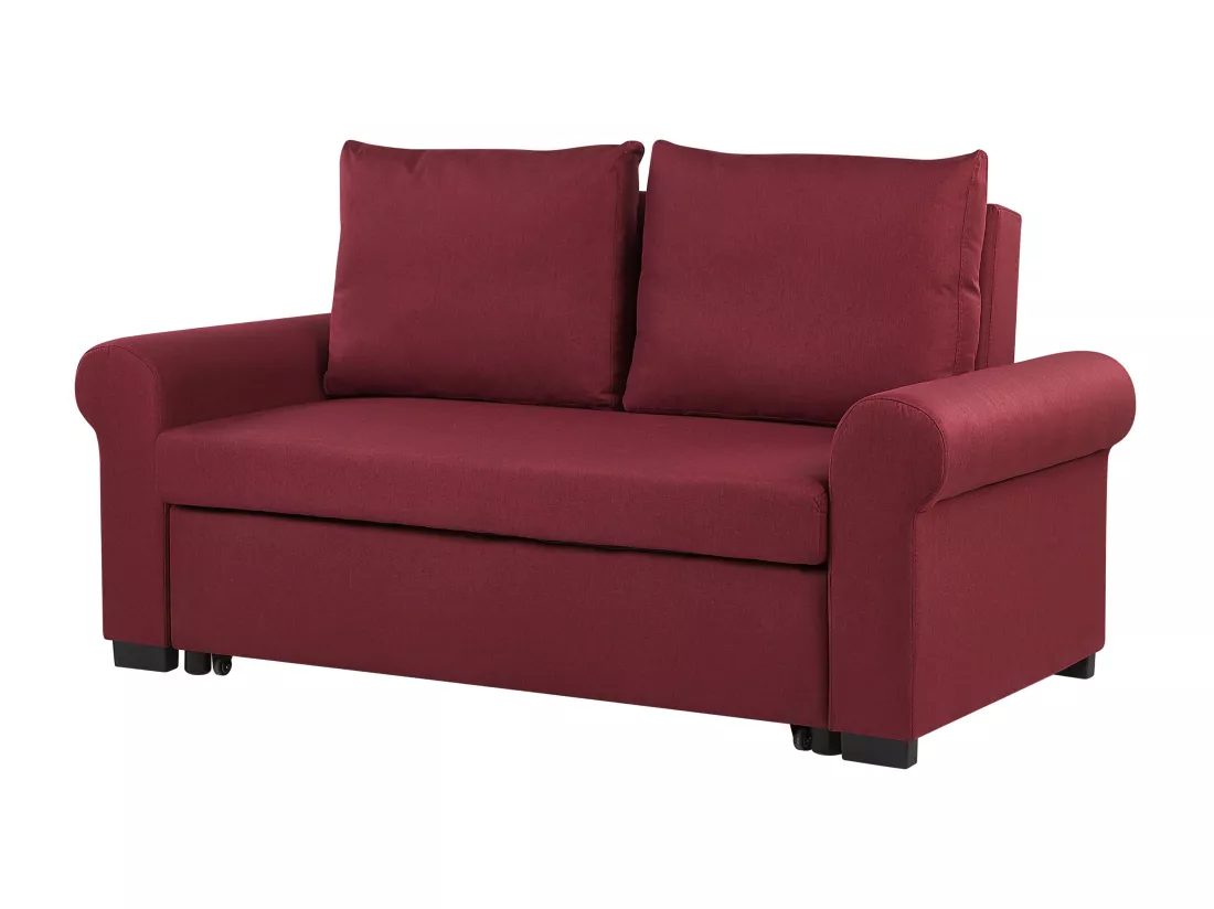 Canapé 2 places convertible en tissu rouge bordeaux SILDA