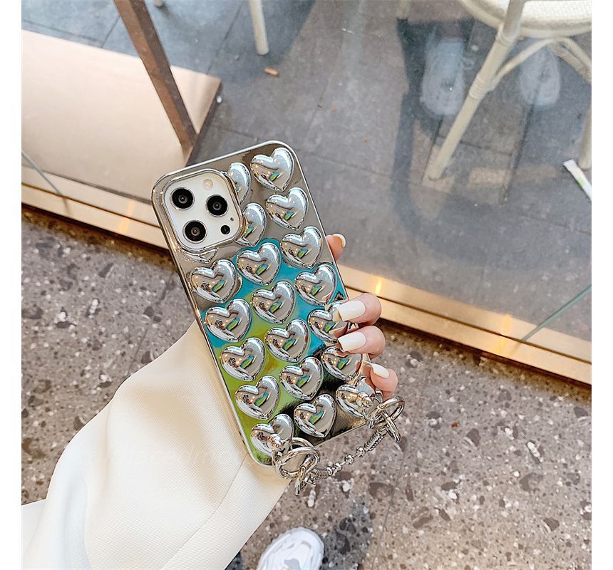 Tondephiry - Metalen hart telefoonhoesje met bandje voor iPhone 11, 11 Pro, 11 Pro Max, 12/12 Pro, 12 Pro Max, 13, 13 Pro, 13 Pro Max, 14, 14 Plus, 14 Pro, 14 Pro Max