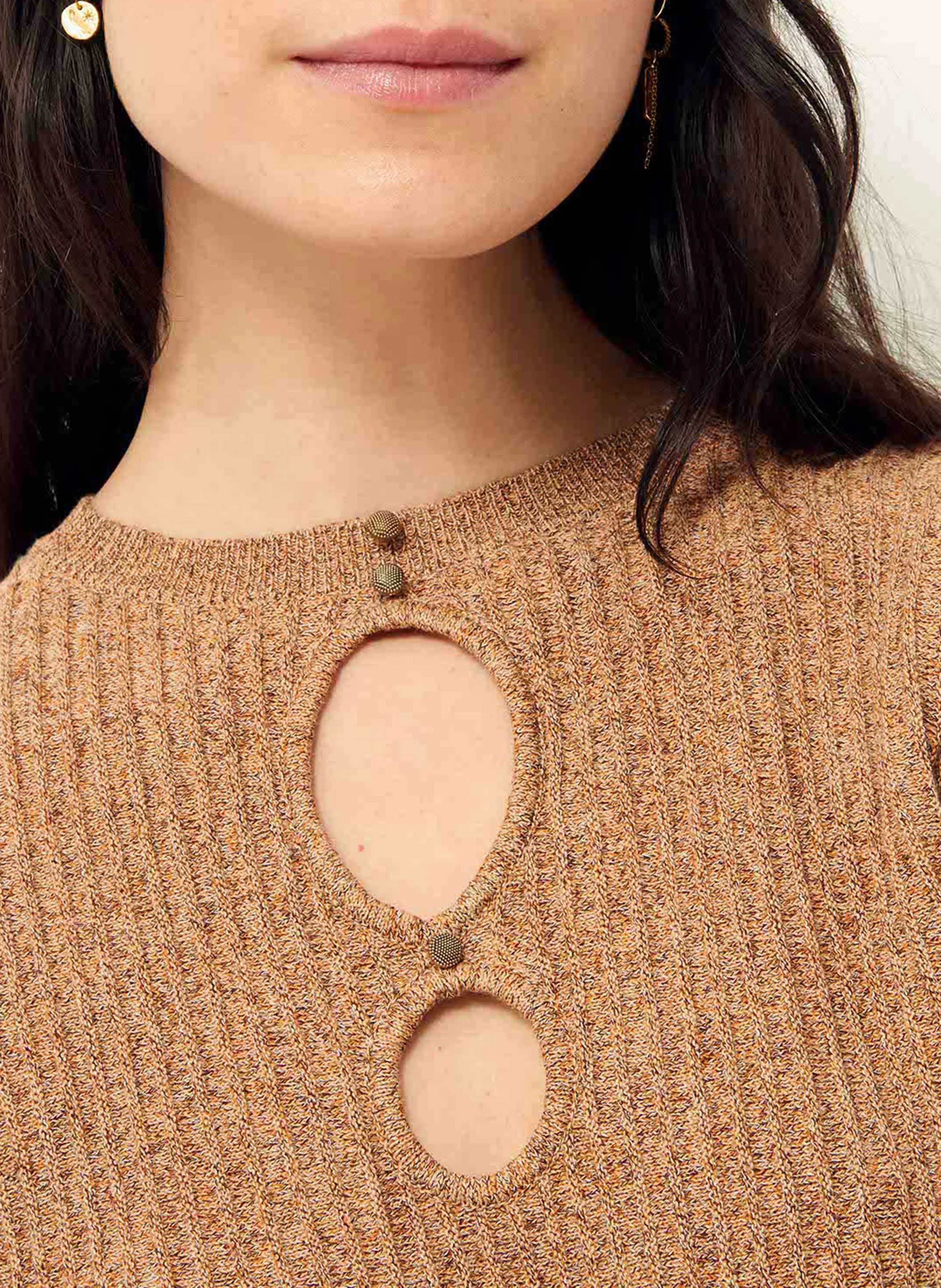 HAVEN - Top col rond en coton mélangé | Beige