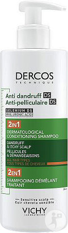 Vichy Dercos Anti-Pelliculaire DS 2en1 Shampoing Démêlant Traitant Toutes Cheveux 390ml