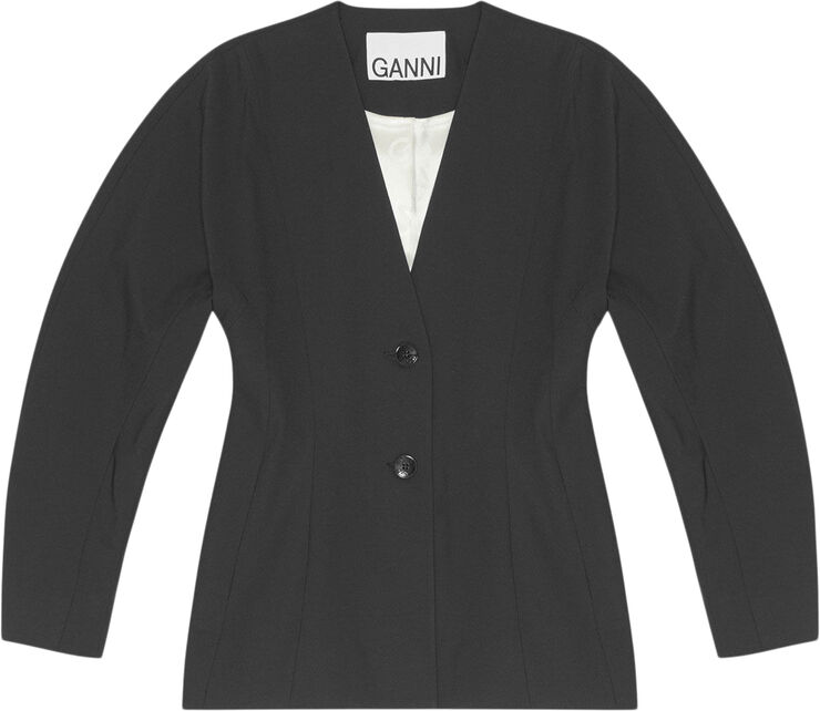 Ganni Drapey Melange Fitted Shaped Sleeve Black