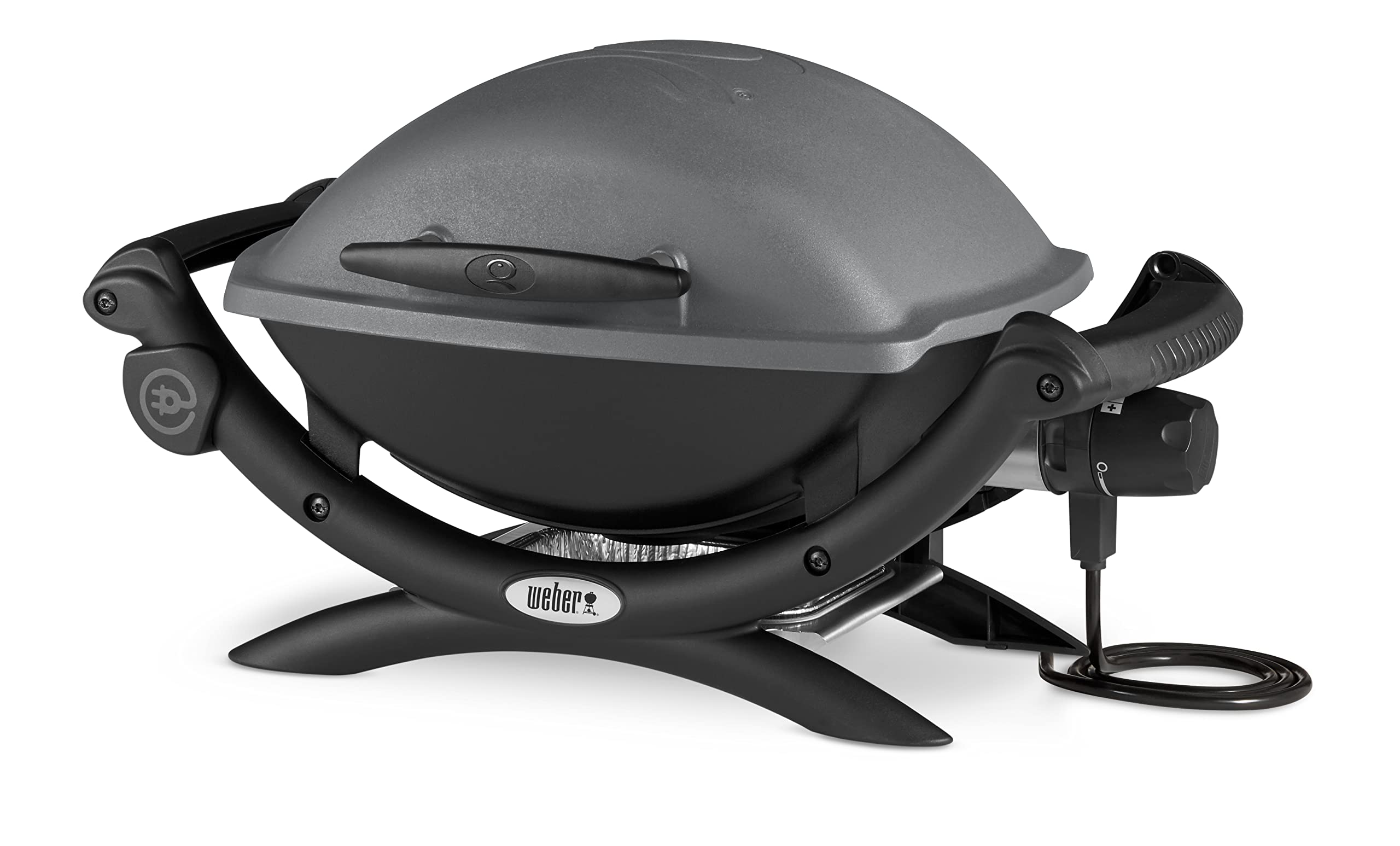 Weber Q1400 Barbecue électrique, surface de cuisson 43 x 32 cm, nomade, grille en fonte émaillée divisée en 2 parties, couvercle et cuve en fonte d’aluminium – Gris foncé (52020053)