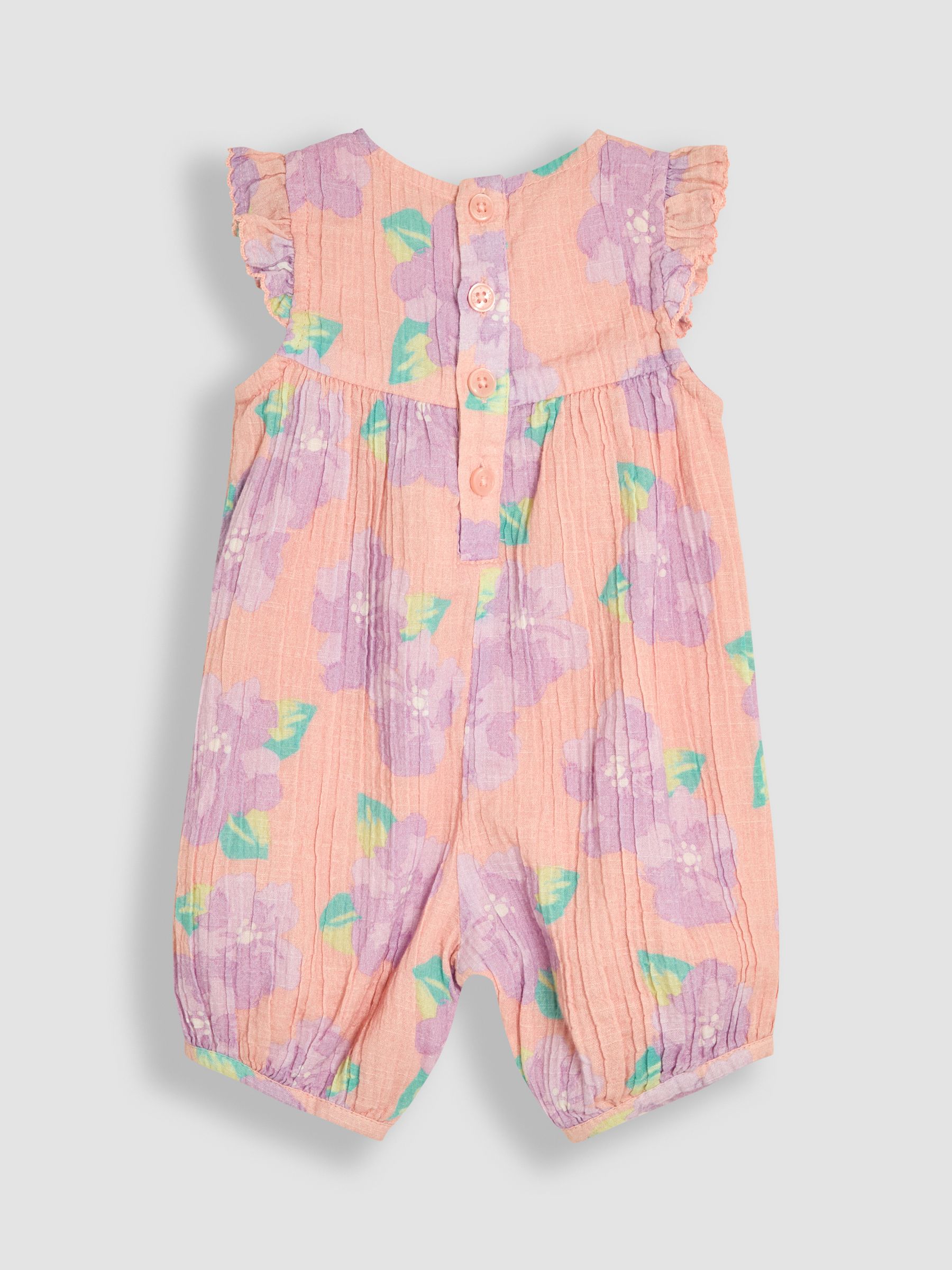 JoJo Maman Bébé 100% Cotton Pretty Ruffle Shoulder Sunsuit with Headband