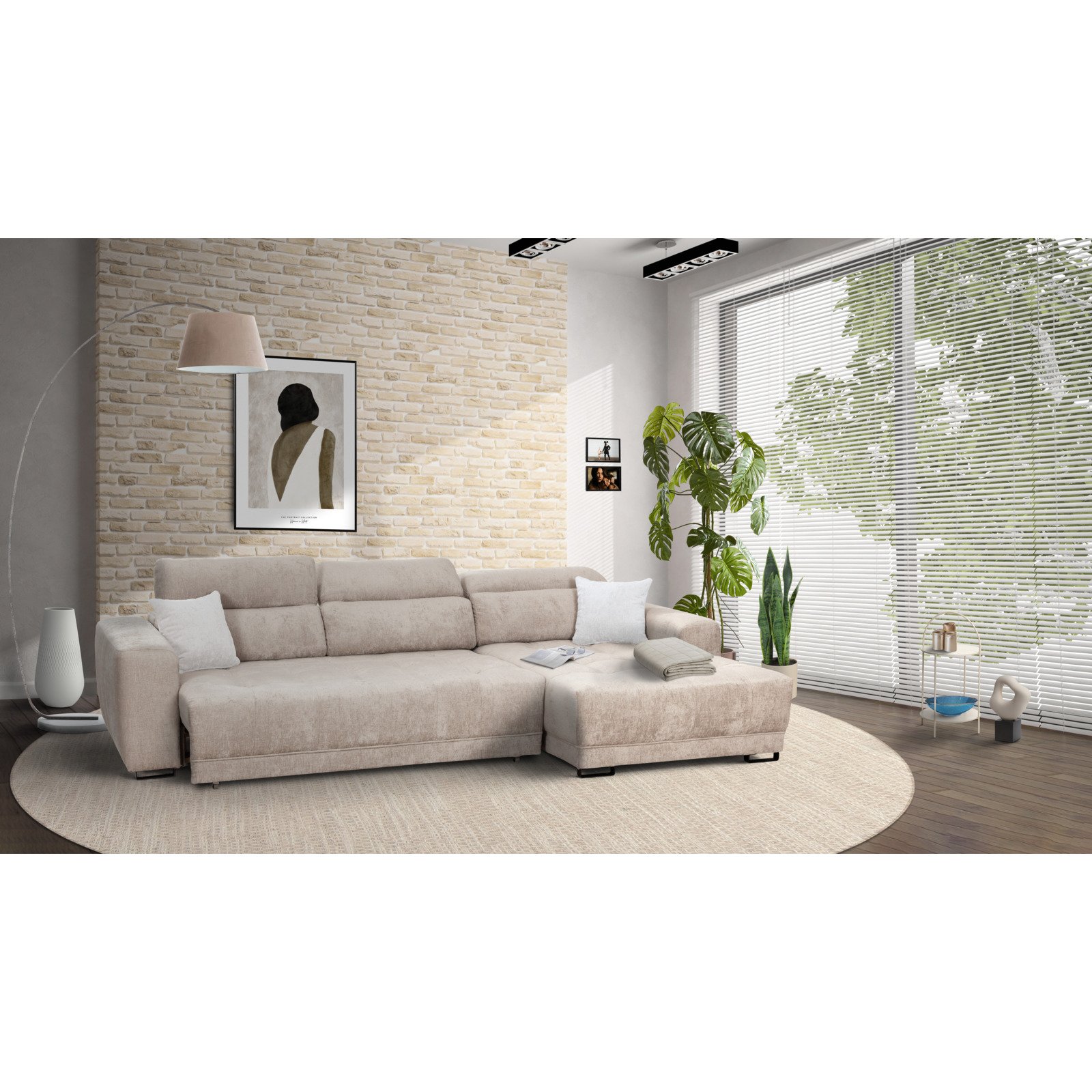 Ecksofa Grazia, Microfaser silver-beige, Recamière rechts