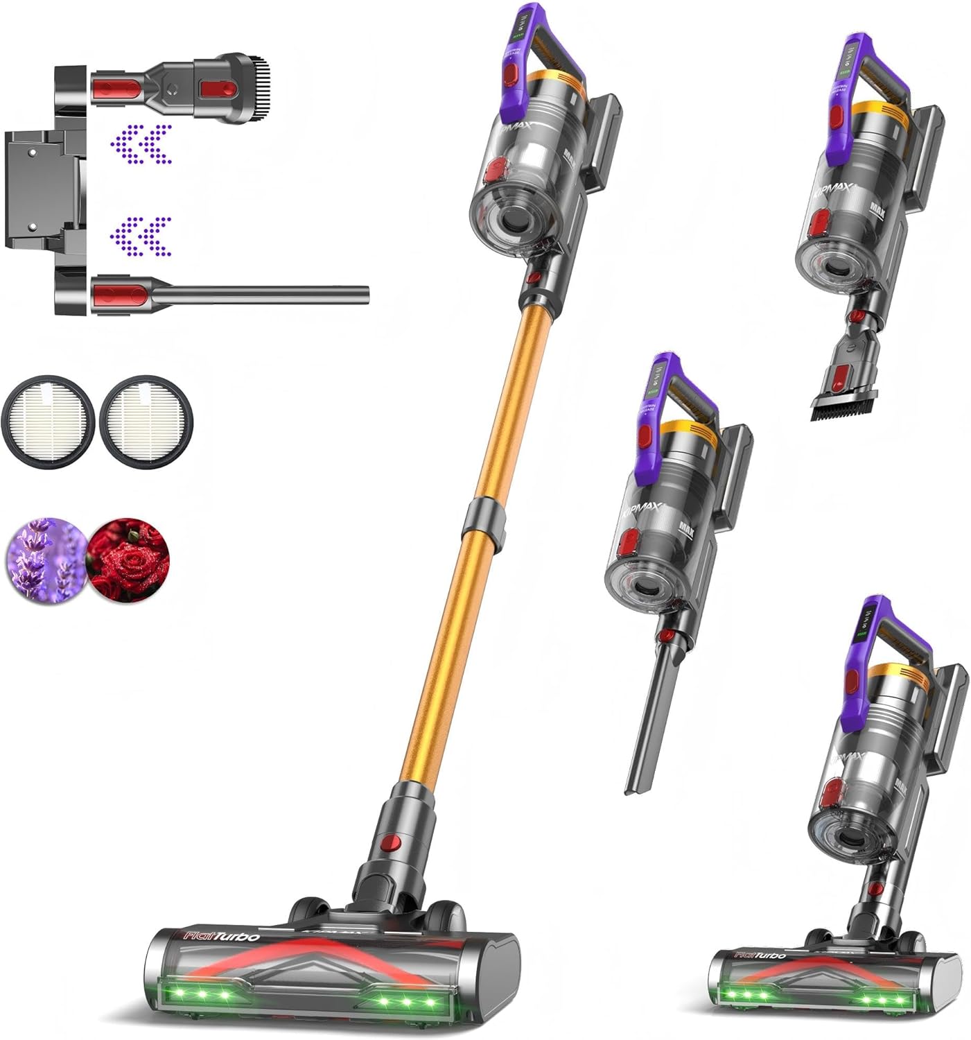 KIPMAX Akku Staubsauger 50000Pa/550W/70Min,1.5L Staubsauger Kabellos mit Display,Anti-Tangle-Bürste,7-Schicht-Filtra & 2 Duftplatten,Selbststehend Akkustaubsauger für Teppiche/Tierhaar/Hartböden