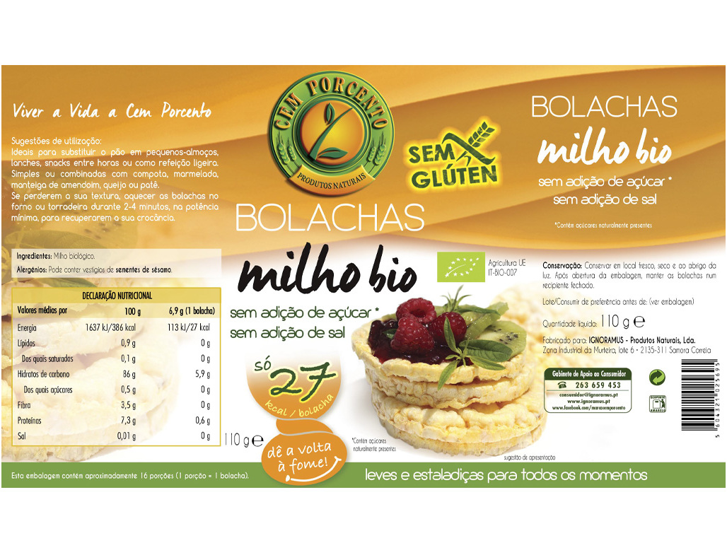 BOLACHA CEM PORCENTO MILHO BIO 110G