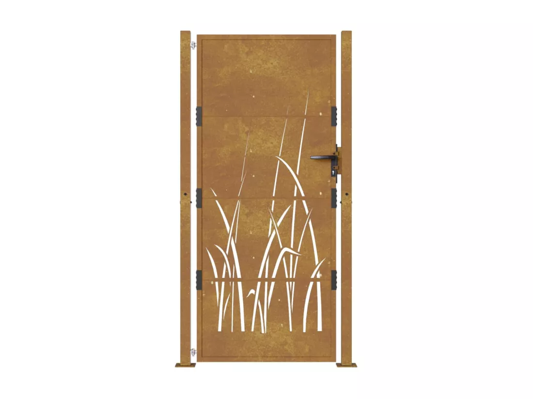 Portail de jardin 105x205 cm acier corten conception d'herbe