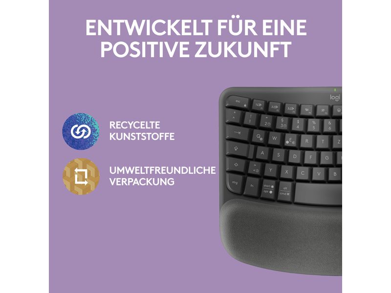 Logitech Tastatur Wave Keys Kabellose ergonomische Tastatur mit gepolsterter Handballenauflage