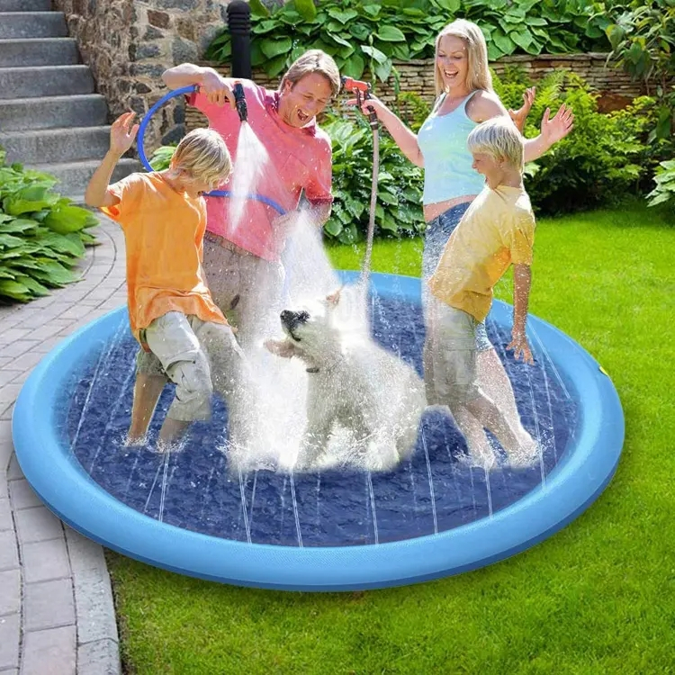 (Ø150cm) Hunde Sprinkler Matte Haustier Wasser Spielmatte Spritz Planschbecken - Blau