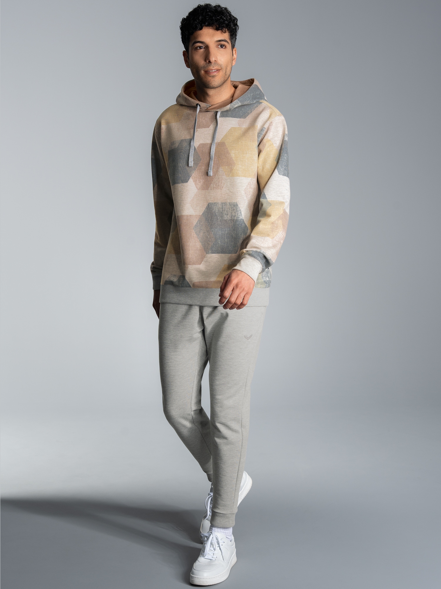 Jogginganzug mit Allover Waben-Print Grau-melange