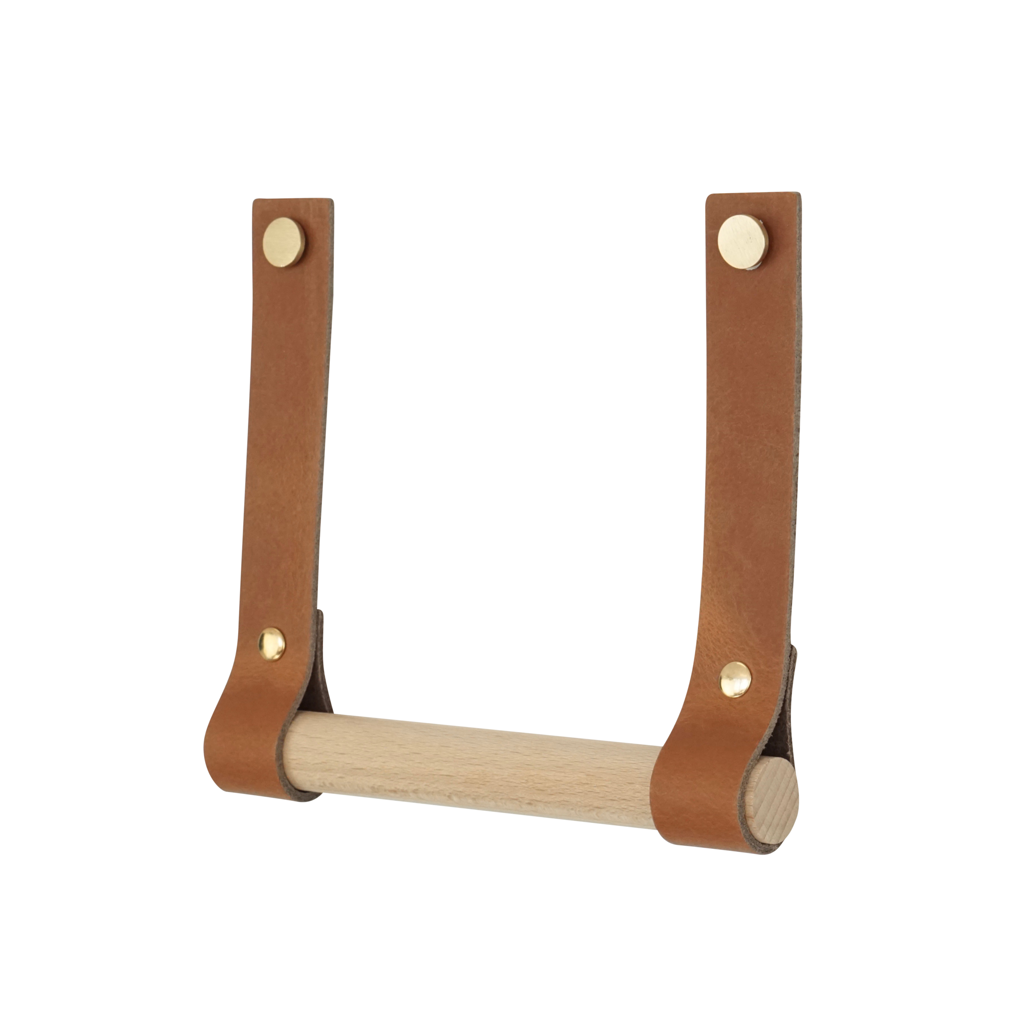 Leren toiletrolhouder (roldrager: rondhout) Lichtbruin