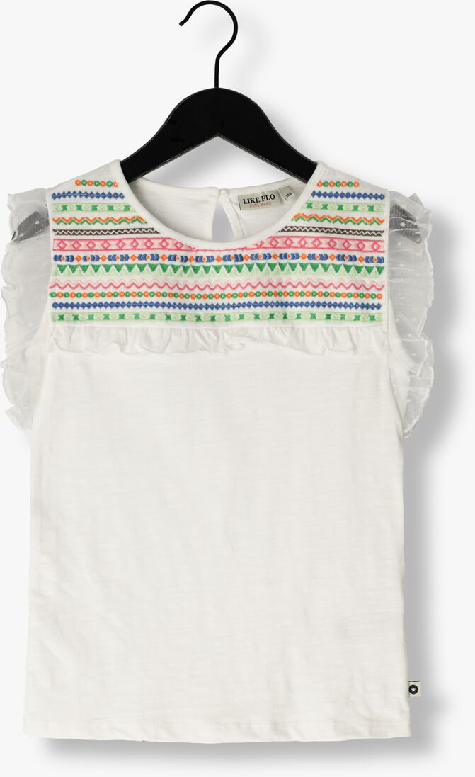 LIKE FLO witte like flo top slub jersey tee fancy mesh