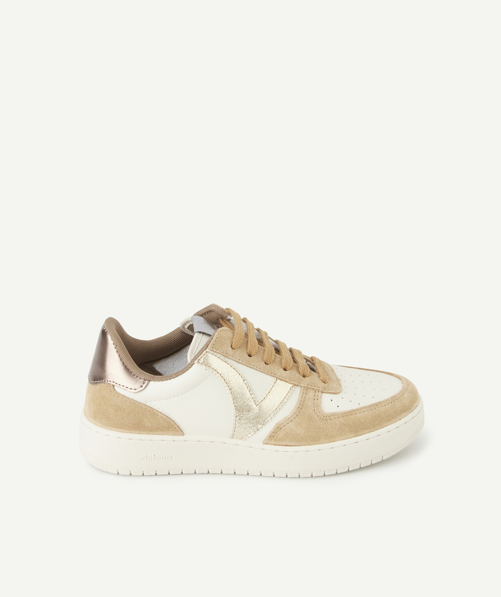 VICTORIABASKETS MADRID FILLE BLANC ET CAMEL LOGO OR