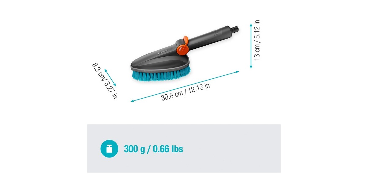 GARDENACleansystem handborstel M Hard, met slangaansluiting wasborstel  (Grijs/turquoise, 18846-20)