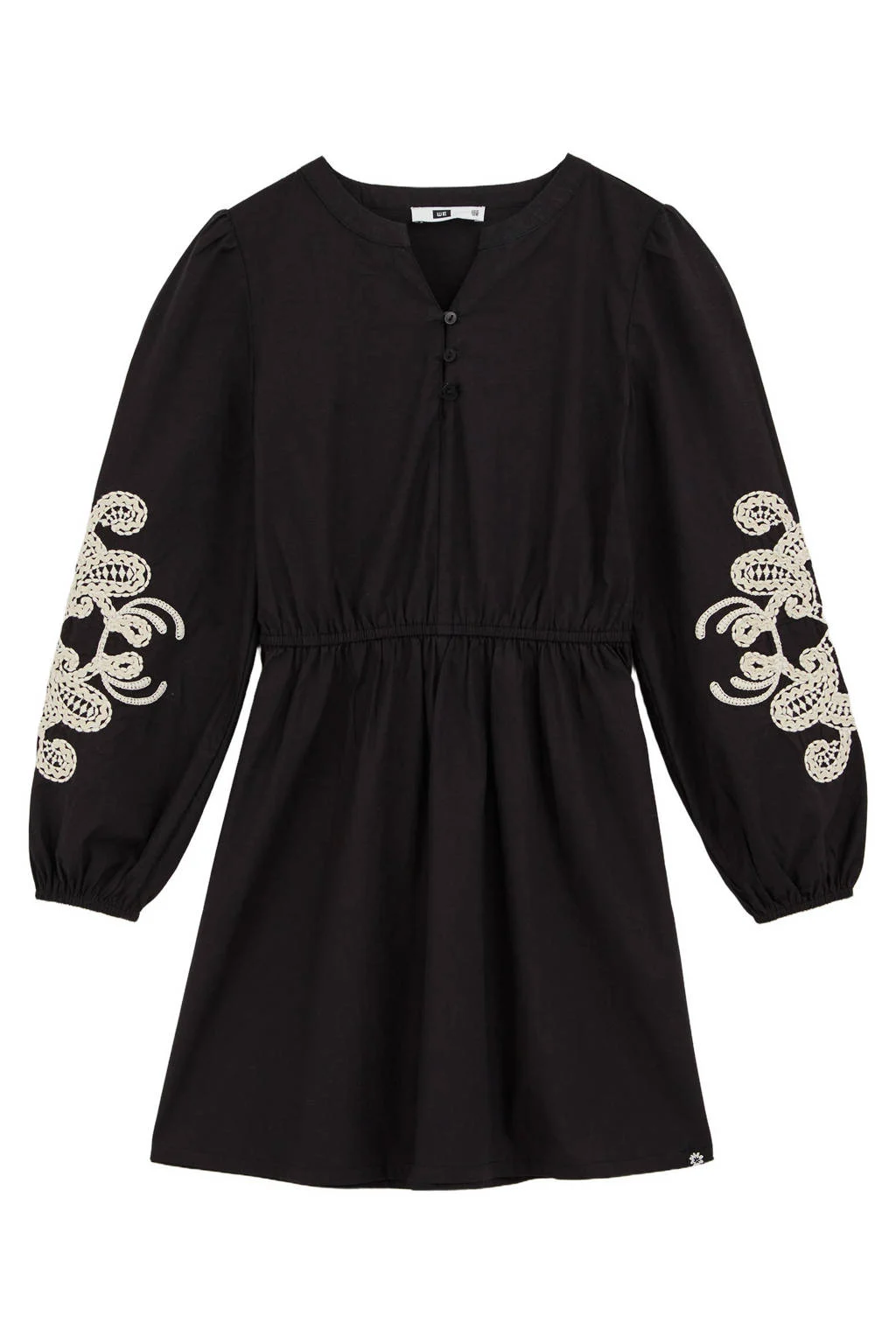 WE Fashion korte jurk broderie zwart/ecru