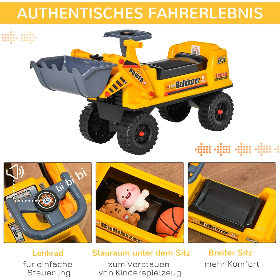 HOMCOM Kinder Bulldozer mit Stauraum Gelb, Schwarz