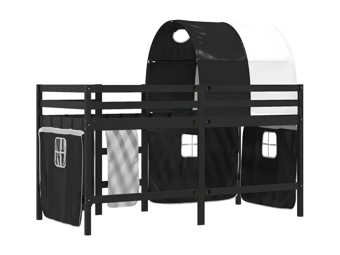 Lit mezzanine enfants et tunnel blanc/noir 80x200cm pin massif