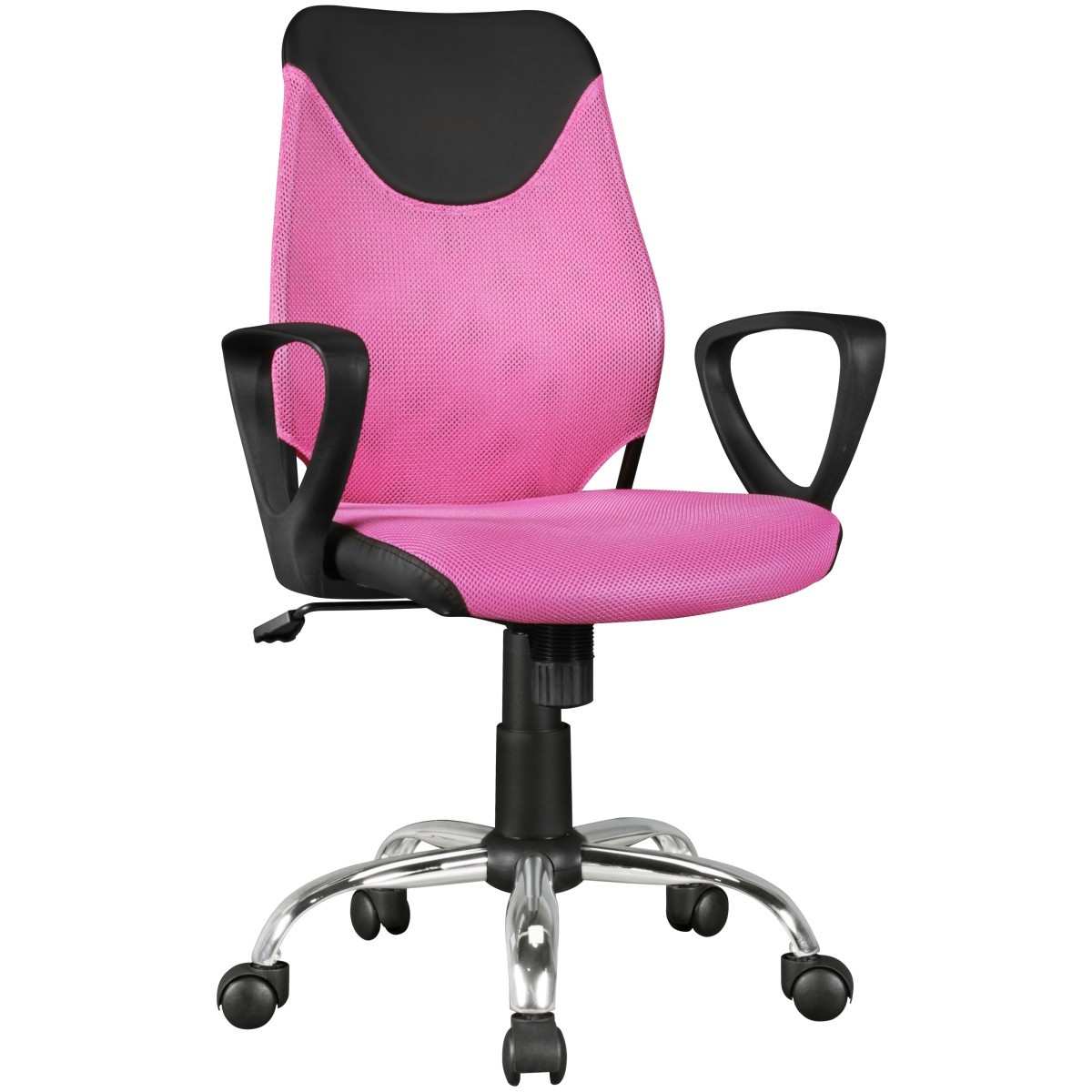 Kinder-Schreibtischstuhl - pink-schwarz - Netzstoff-Kunstleder - rollbar