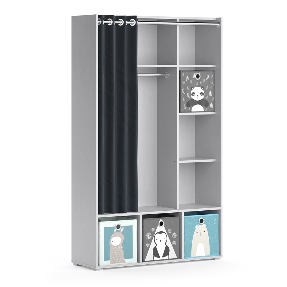 Vicco Kinderkleiderschrank Kinderzimmerschrank Kindergarderobe Luigi Hellgrau Faltbox 106 x 178 cm modern Schrankregal Jugendzimmerschrank Organizer Vorhang Kleiderstange Fächer Aufbewahrung Spielzeugablage