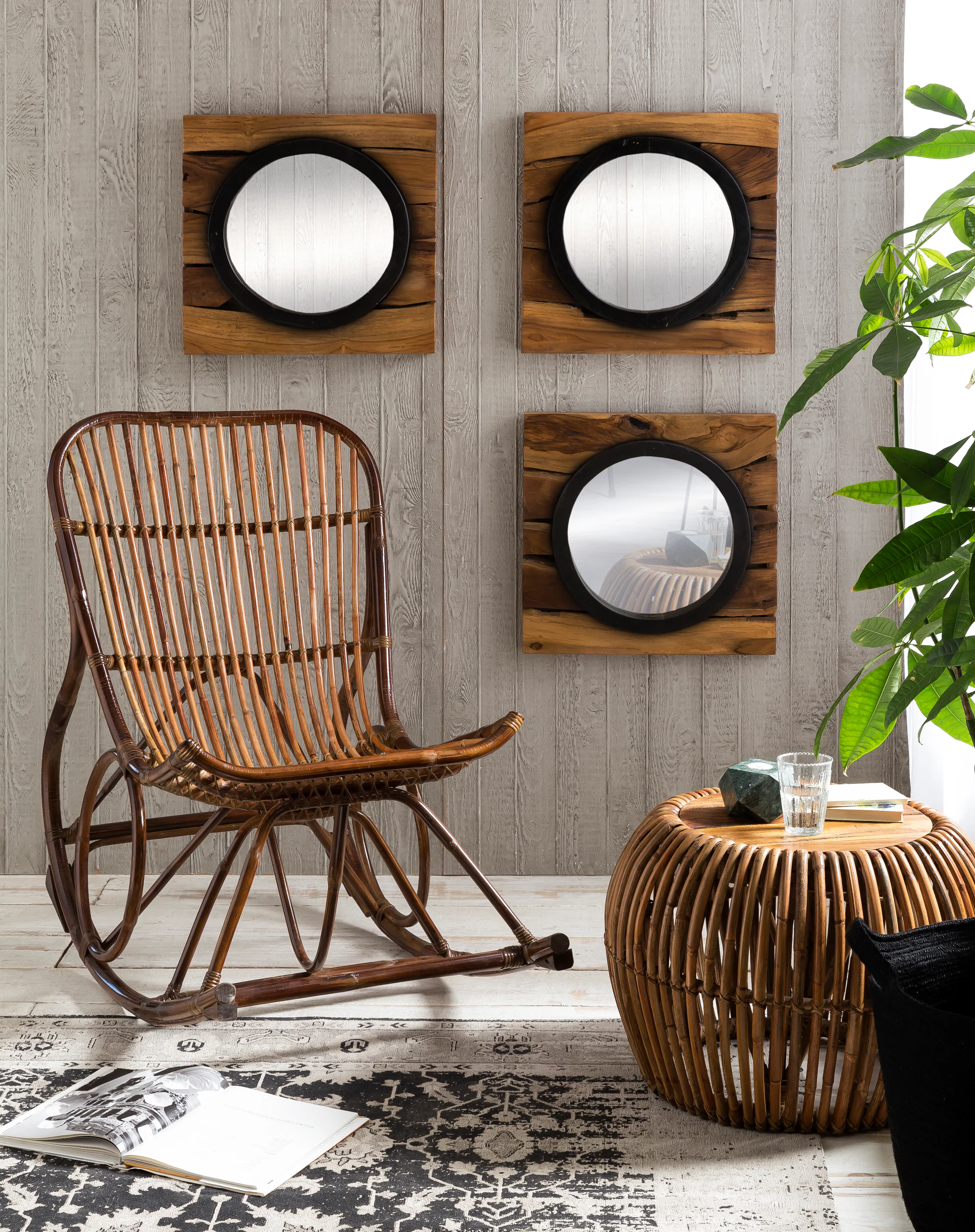 Schaukelstuhl Rattan Wohnzimmer Sessel Stuhl Relaxsessel Schaukelsessel