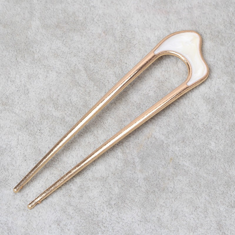 (11cm) Haarnadel Metall French Twist Haargabel Vintage Dutt Haarschmuck Accessoire - Gold / Weiss