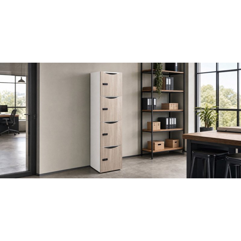 Casier de bureau Lockers 4 cases corps blanc H 169 cm - portes mélaminées - serrure à code