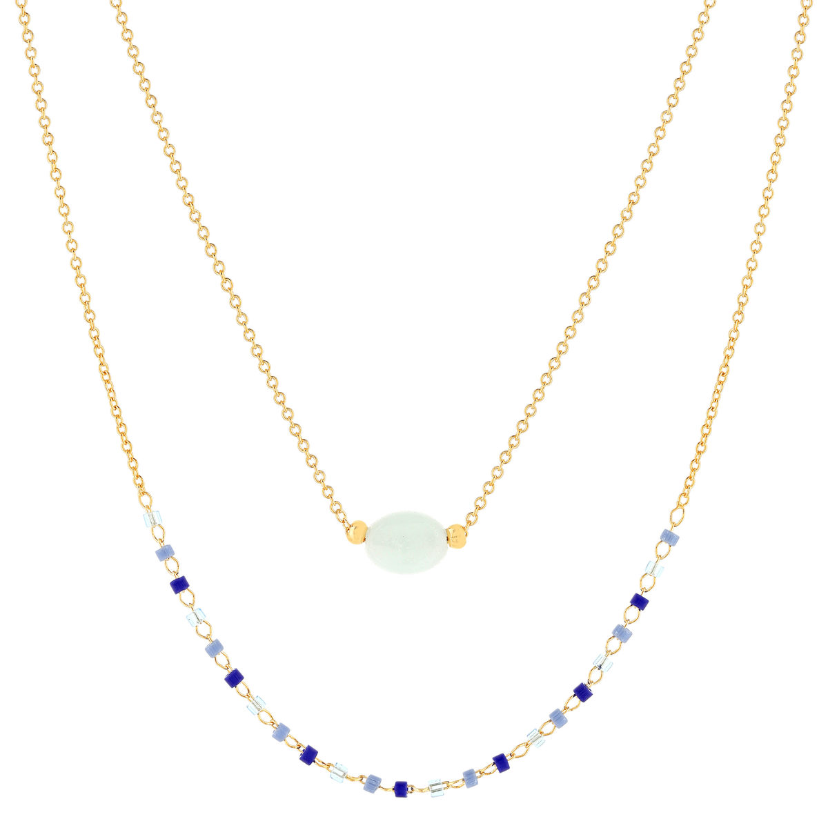 Collier plaqué or jaune amazonite perles rocaille 40 cm