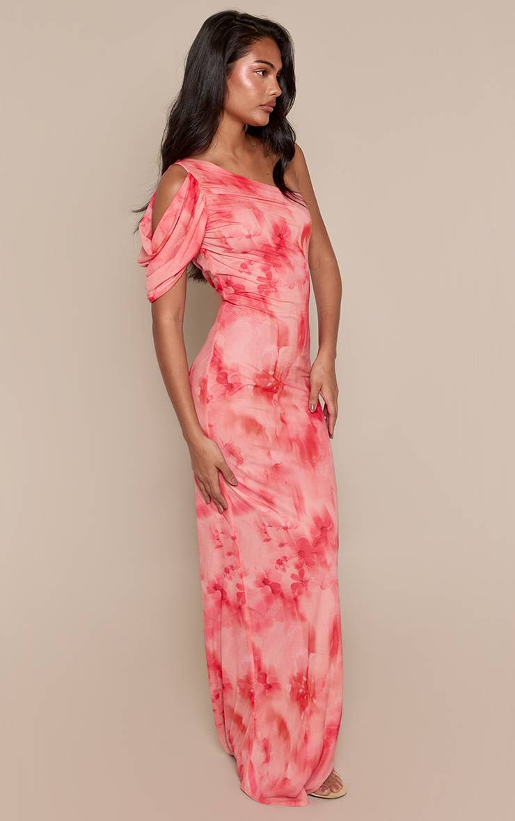 Rose Robe Maxi Asymétrique Sans Manches En Mousseline À Imprimé Floral