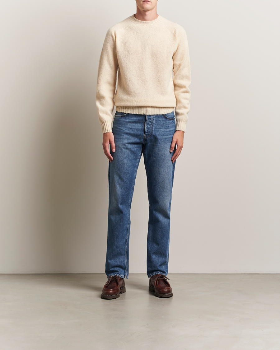 Harley Of Scotland Brushed Supersoft Lambswool Crewneck Vanilla