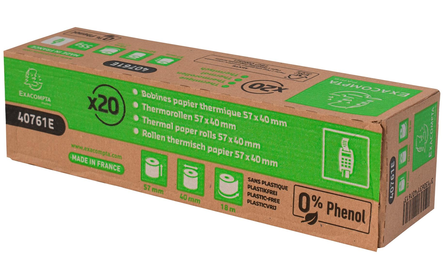 Thermo-Papierrolle 57 x 40 x 12 mm, 18 m, 20 StückPapierrollen ohne Kern