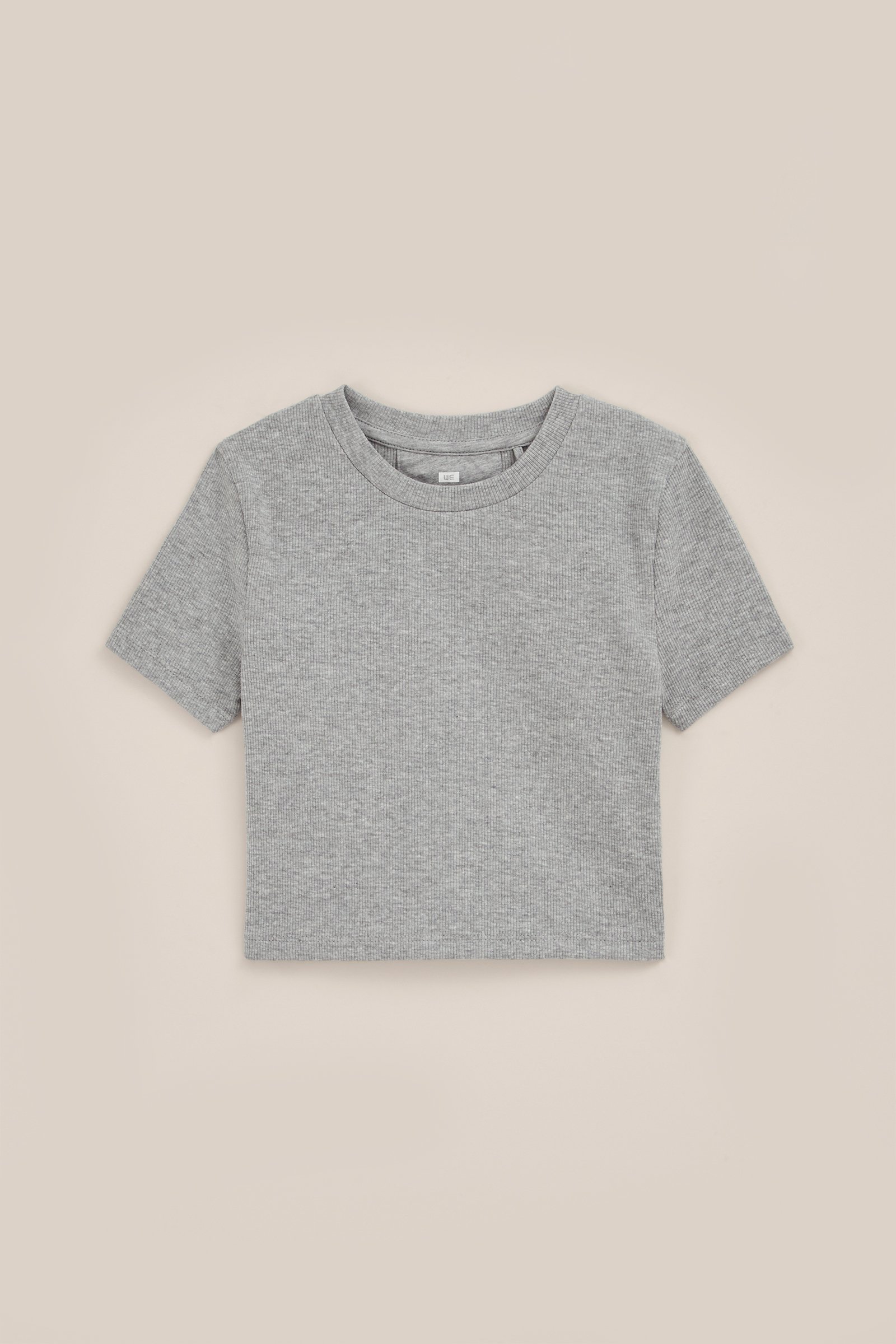 Meisjes cropped T-shirt van ribstof WE Fashion Lichtgrijs