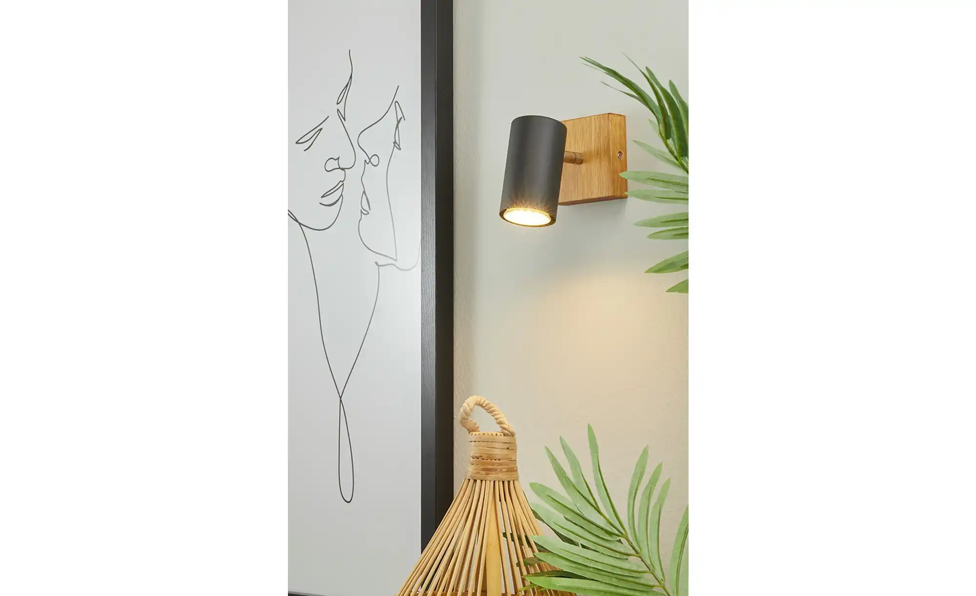 Trio Wand-/ Deckenspot, schwarz  / Eiche