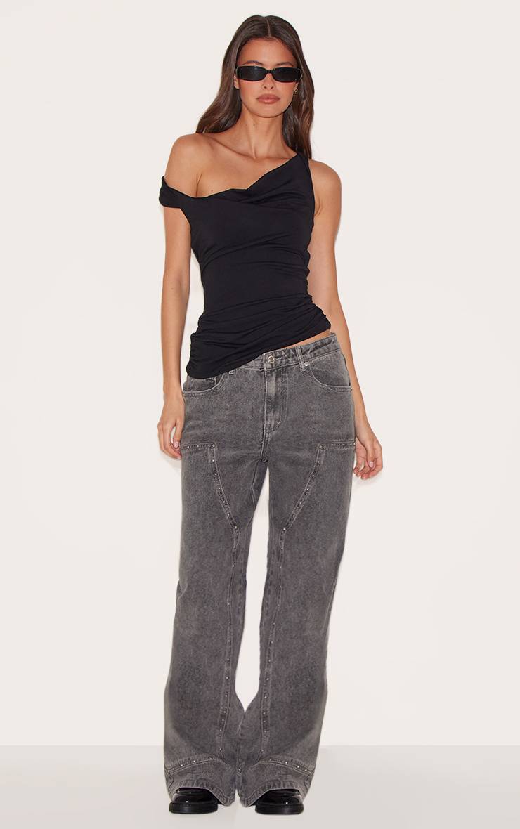 Gris Jean Large À Détails Cloutés Et Empiècements Western