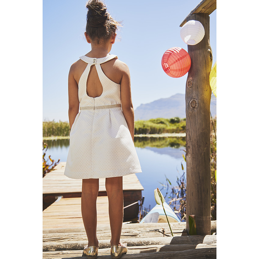 Robe de cérémonie ceinture dorée pour fille