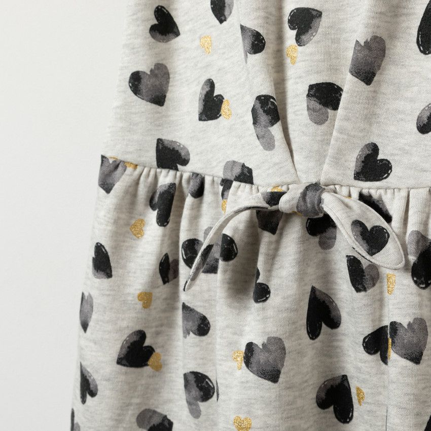 Robe manches courtes en molleton à imprimé fantaisie - Ecru