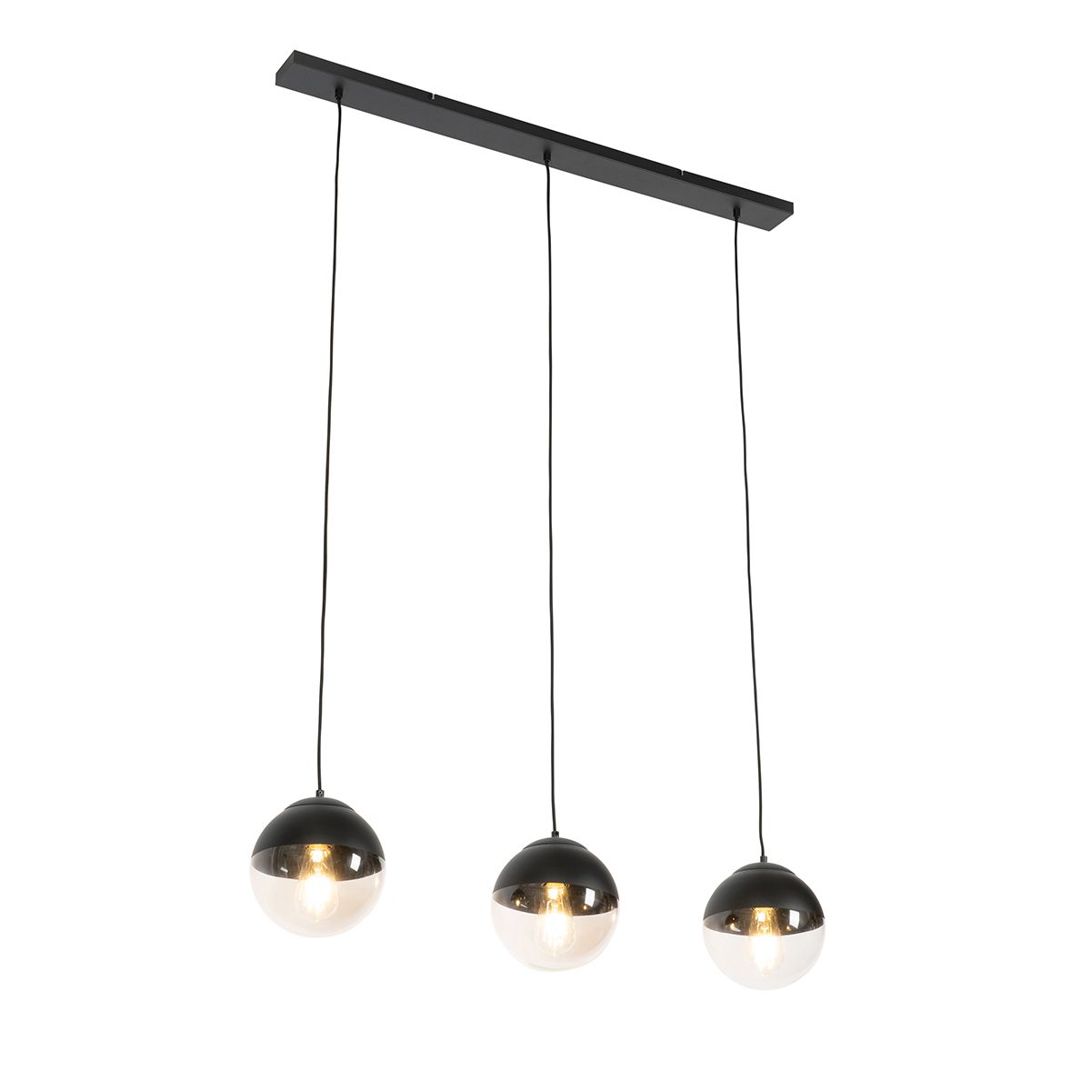 Retro hanglamp zwart met helder glas langwerpig 3-lichts - Eclipse