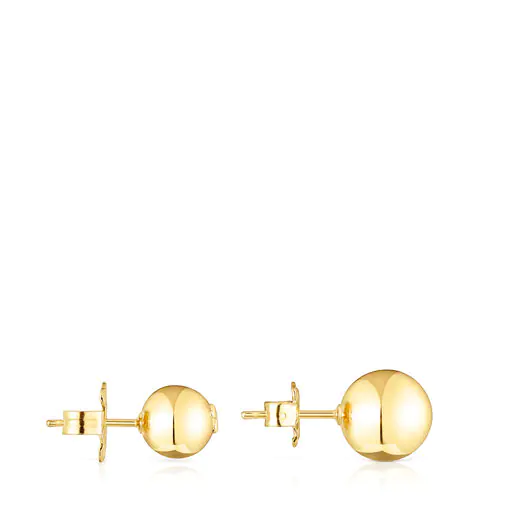 Conjunto de brincos com banho de ouro 18k sobre prata em formato de bola.