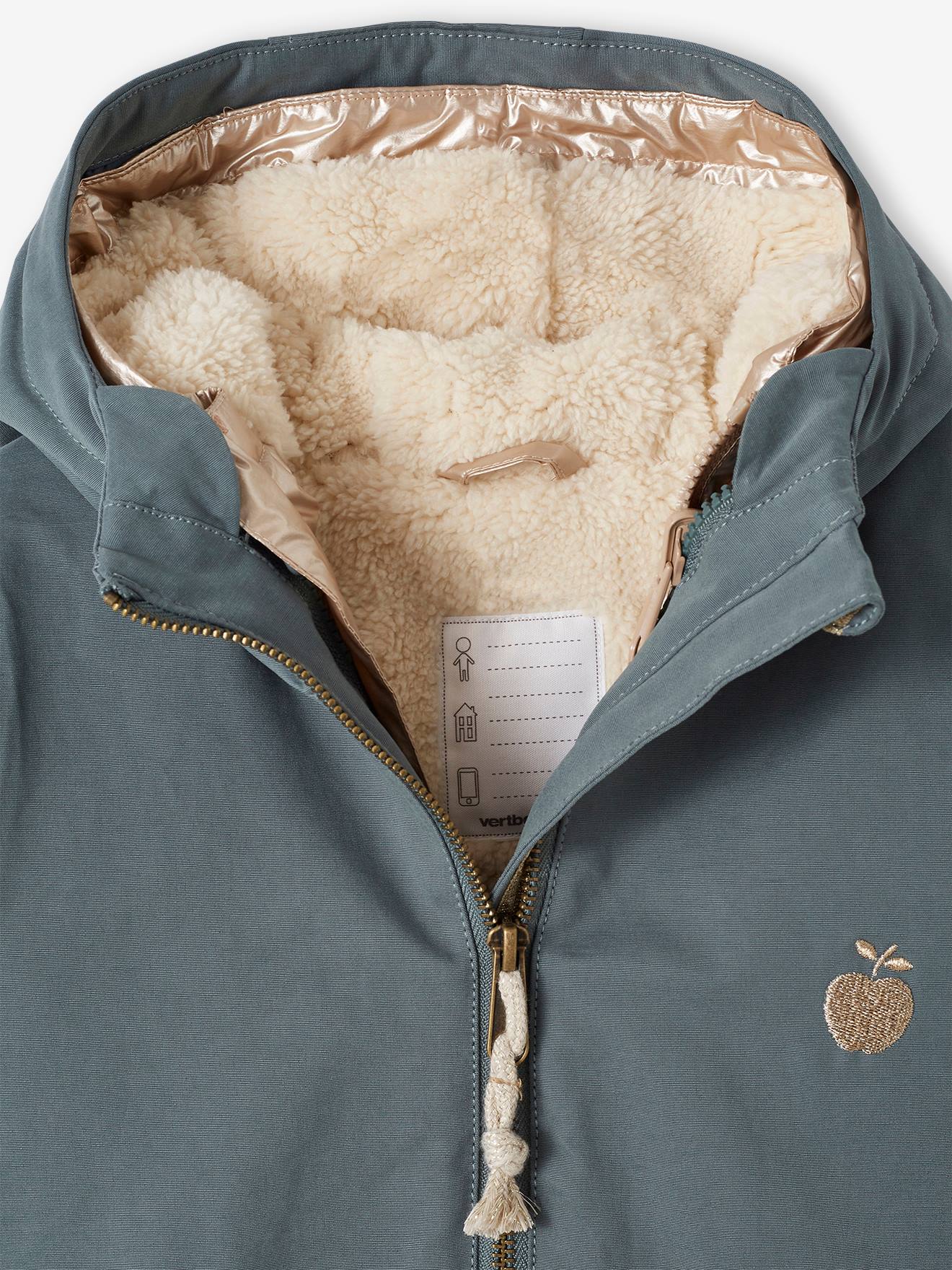 Parka verde com capuz para meninas, jaqueta acolchoada brilhante e forro de sherpa 3 em 1