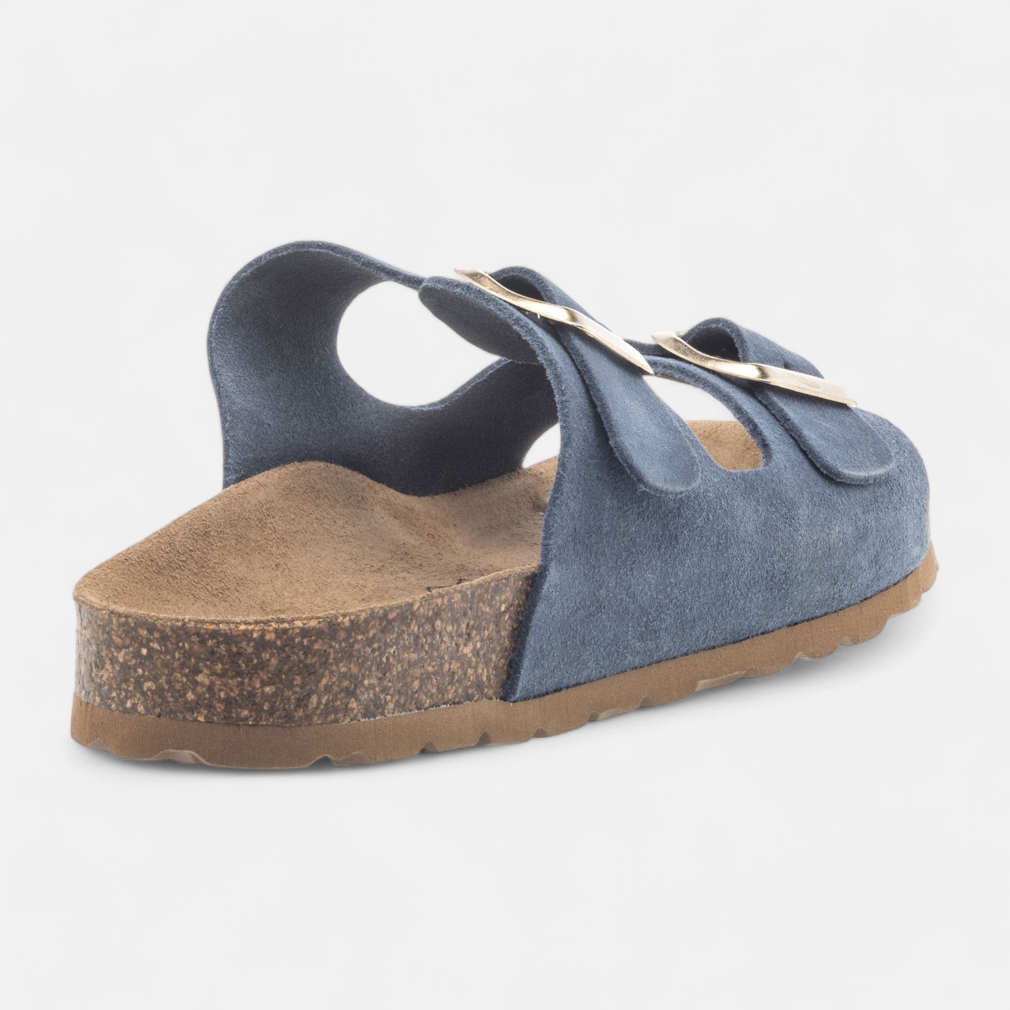 Mules semelle liège Femme en cuir bleu marine