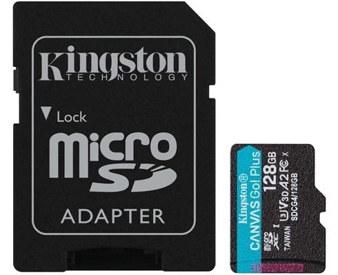 Kingston 128GB microSDXC Canvas Go Plus Gen4 200MB/s A2 U3 V30 Card   Adapter