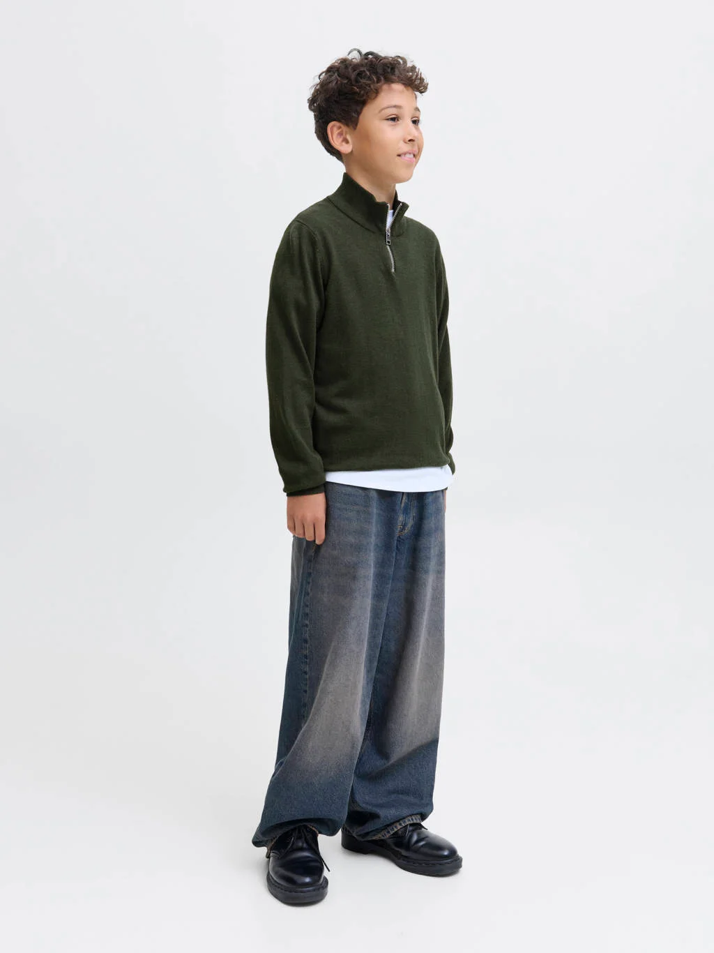 JACK & JONES JUNIOR trui donkergroen fijn gebreid