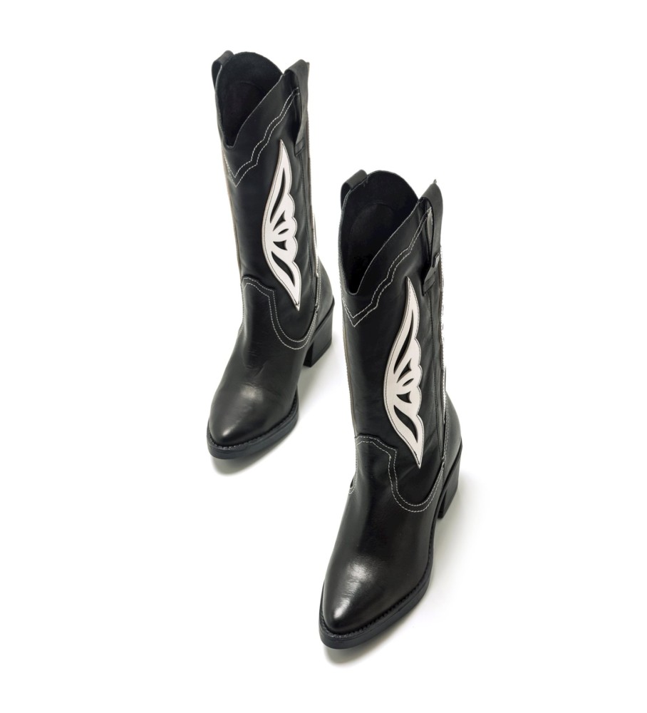Botas Mustang Teo em couro preto - Salto de 5 cm -